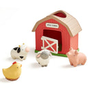 Spill And Fill Activity Toy Farm Friends includes a red barn and four colorful animal figures: a cow, sheep, pig, and chicken.