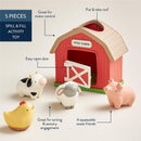 Spill and Fill Activity Toy Farm Friends features a red barn with an easy-open door and four animal figures: cow, sheep, chicken, and pig.