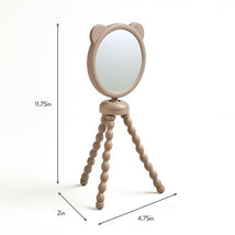 Stroller mirror designed as a bear, featuring a round reflective surface with a tripod stand, dimensions 11.75in x 4.75in x 2in.
