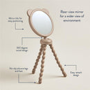Rear-view mirror for strollers with bear ears, featuring tilting mirror, 360-degree swivel, and no-slip silicone legs.