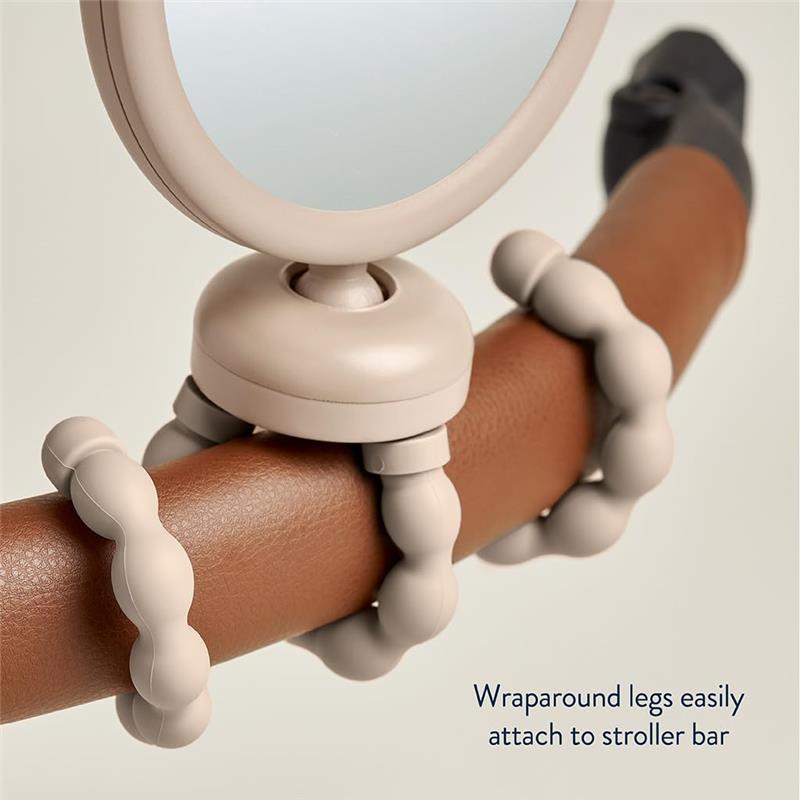 Stroller mirror with a bear design, featuring wraparound legs for easy attachment to stroller bars.