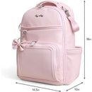Pink Itzy Ritzy Boss Plus™ Backpack Diaper Bag featuring a bow, dimensions 18x14.5x10 inches, designed for parents.