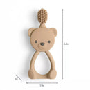 Training toothbrush designed for toddlers, shaped like a bear, in a beige color, with dimensions of 4.4 inches by 1.9 inches.