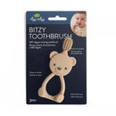 360-degree training toothbrush shaped like a bear, made of 100% silicone, with features for easy gripping.