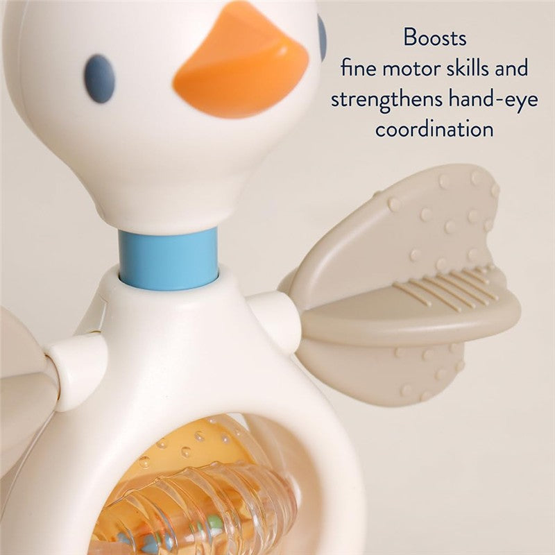 Goose-shaped sensory activity toy with movable wings, promoting fine motor skills and hand-eye coordination.