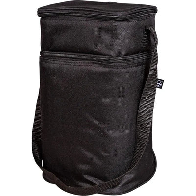 Insulated black cooler bag with zipper compartments, designed for carrying baby bottles and food.