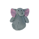 Reusable ice pack shaped like an elephant, gray body with pink inner ears, designed for soothing bumps and bruises.