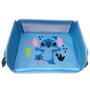 Toddler travel tray with a blue fabric interior featuring a playful Stitch character design, ideal for mess-free on-the-go activities.