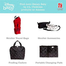 Disney Baby products by J.L. Childress, featuring a red gate check bag, stroller travel bags, feeding coolers, and changing pads.
