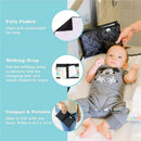 Portable changing pad featuring Mickey Mouse design, fully padded, compact, with webbing strap for convenience.