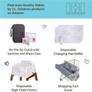 Extra-large grey changing pad bundle by J.L. Childress, featuring disposable refills, a wipes case, high chair covers, and a shopping cart cover.