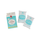 Reusable ice packs in a two-pack by J.L. Childress, featuring a blue and white design with labeled characteristics.
