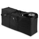 Black travel bag for single and double strollers, featuring zippers and straps with a wheel partially visible.