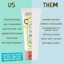 Natural toothpaste for babies and toddlers featuring raspberry flavor, highlighting key benefits and comparisons to other products.