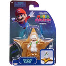 Cloud Luigi action figure by Jakks, featuring a star base and packaging related to The Super Mario Galaxy movie.