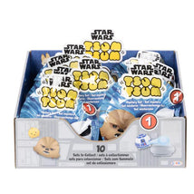 Star Wars Tsum Tsum blind bag display featuring mystery sets. Includes Chewbacca and R2-D2 designs.