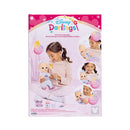 Interactive baby doll, inspired by Stitch, with a girl playing, showcasing features like a magic wand and accessories.