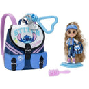 Disney ily 4EVER I Love Stitch 2-inch mini doll with a blue Stitch-themed backpack and a pink comb accessory.