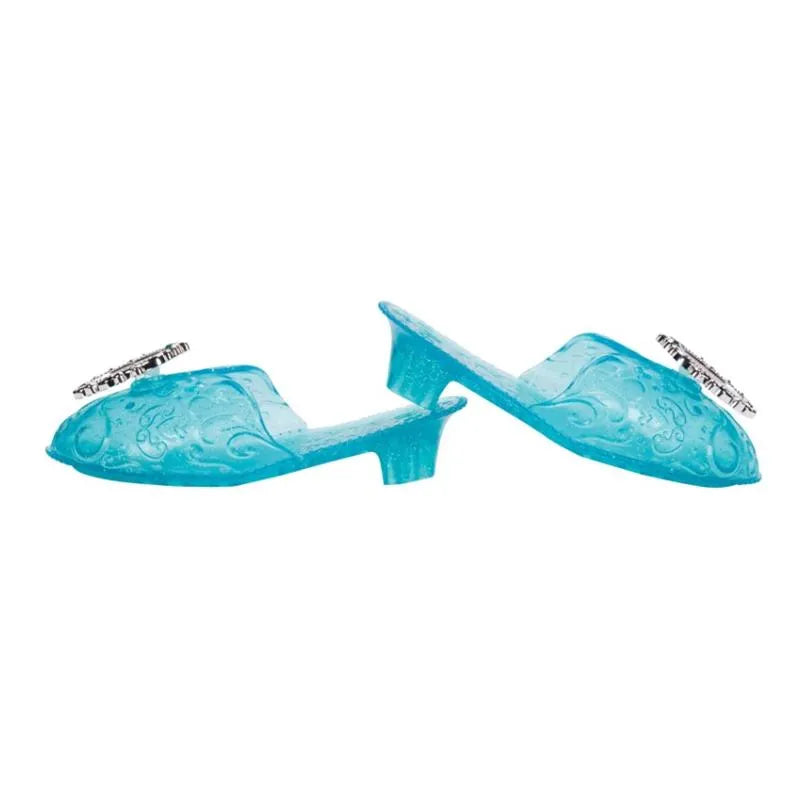 Disney Princess Ariel shoes in translucent aqua plastic, featuring decorative designs and a silver crown accent.