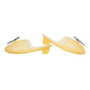 Disney Princess Belle shoes feature a translucent yellow design with decorative embossed details and a small heel.