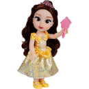 Disney Princess Core Large Doll of Belle, featuring a yellow gown, tiara, and pink brush accessory.