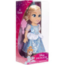 Disney Princess Core Large Doll of Cinderella in a blue dress with sparkles, packaged with a wand accessory.