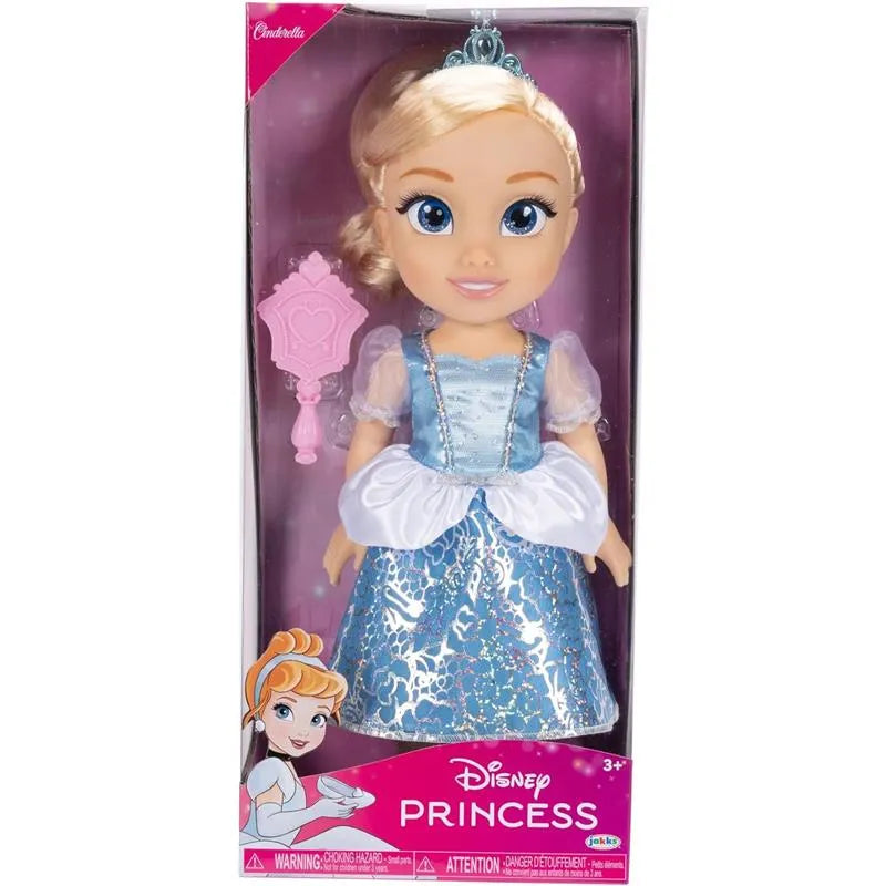 Cinderella large doll by Jakks, featuring a blue gown with sparkly accents and a pink accessory. Suitable for ages 3 and up.