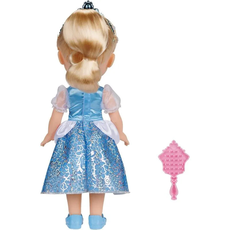 Cinderella large doll wearing a blue dress with a sparkling skirt, accompanied by a pink mirror accessory.