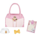 Pink tote bag featuring Disney princesses, with a puppy bowl, a bone-shaped toy, and an adoption certificate.