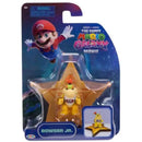 Jakks Mario Galaxy Movie Bowser Jr. toy figure on a star-shaped packaging, featuring Mario in the background.