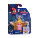 Jakks Princess Peach figurine from The Super Mario Galaxy Movie, featured in packaging with Mario illustration.