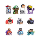 Nine Marvel Tsum Tsum figures including characters like Iron Man, Loki, and Doctor Strange in various playful poses.