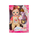 Interactive 13-inch baby doll inspired by Pooh, wearing a Pooh-themed outfit with accessories and a magic wand.