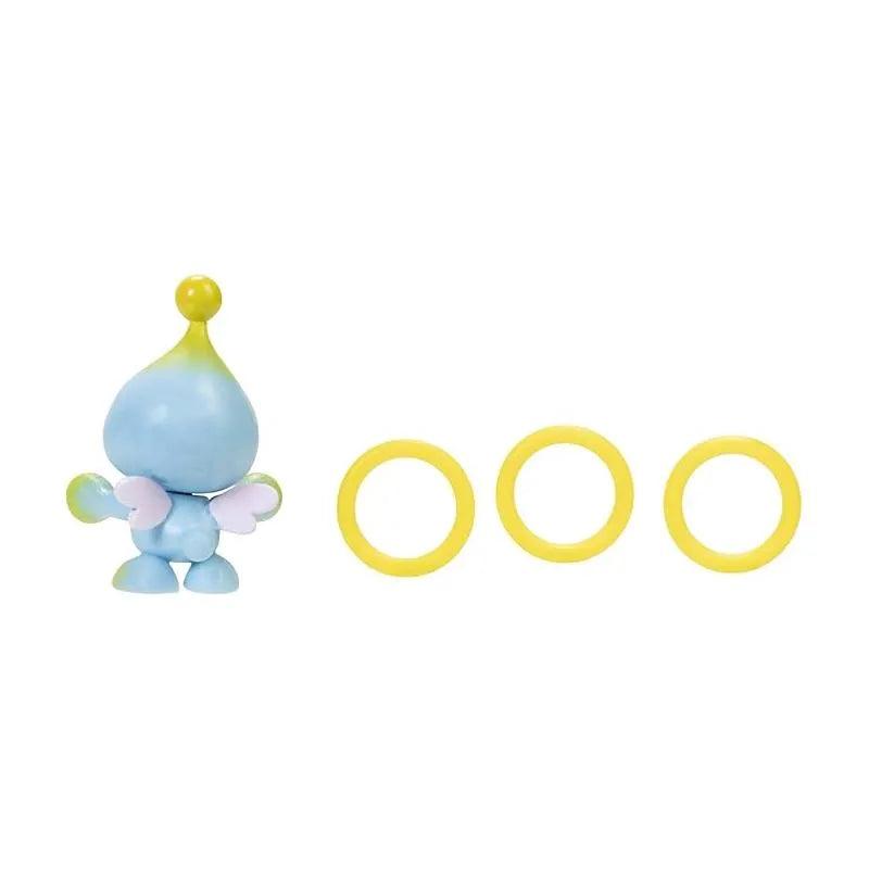 Chao figure in blue with yellow accents and three yellow rings, part of the Jakks Sonic 2.5In Figure line.