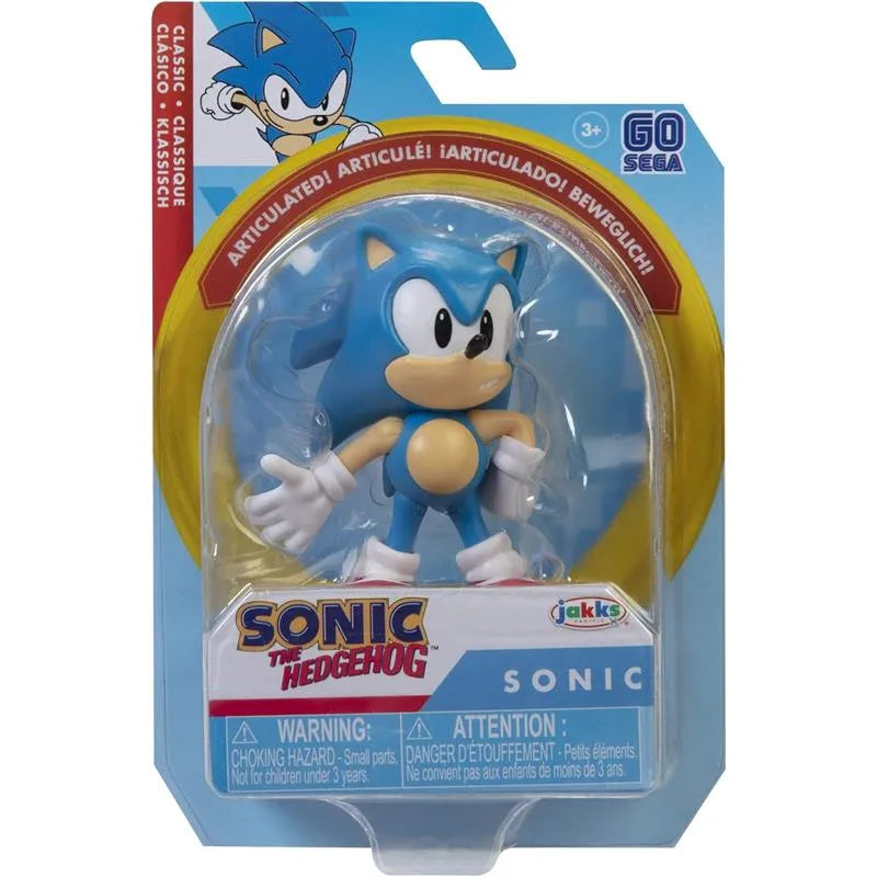 Sonic the Hedgehog 2.5-inch action figure in packaging, featuring a blue character with white gloves and a smiling expression.