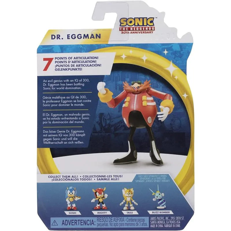 Dr. Eggman action figure from Sonic the Hedgehog, 30th Anniversary edition, featuring 7 points of articulation and character details.