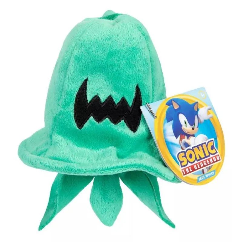 Jade Whisp plush toy from Sonic the Hedgehog, featuring a green body with black facial details and a hanging tag.