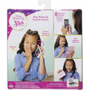 Disney Princess Style Collection play phone with wristlet, featuring a girl holding the phone, showcasing sounds and accessories.