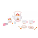 Toddler tea set featuring a teapot, two cups, plates, spoons, and accessories with princess designs.