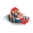 Mario drives a colorful, anti-gravity mini RC racer with a red arrow indicating motion, showcasing fun, dynamic movement.