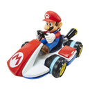 Mario drives a colorful mini RC racer resembling a kart, featuring red, white, and blue colors with large wheels.