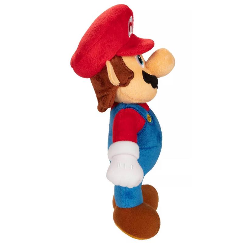 Super Mario plush toy depicting Mario, featuring his iconic red hat, blue overalls, and white gloves.