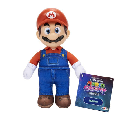 9-inch plush figure of Mario from The Super Mario Galaxy Movie, featuring red hat, blue overalls, and tag.