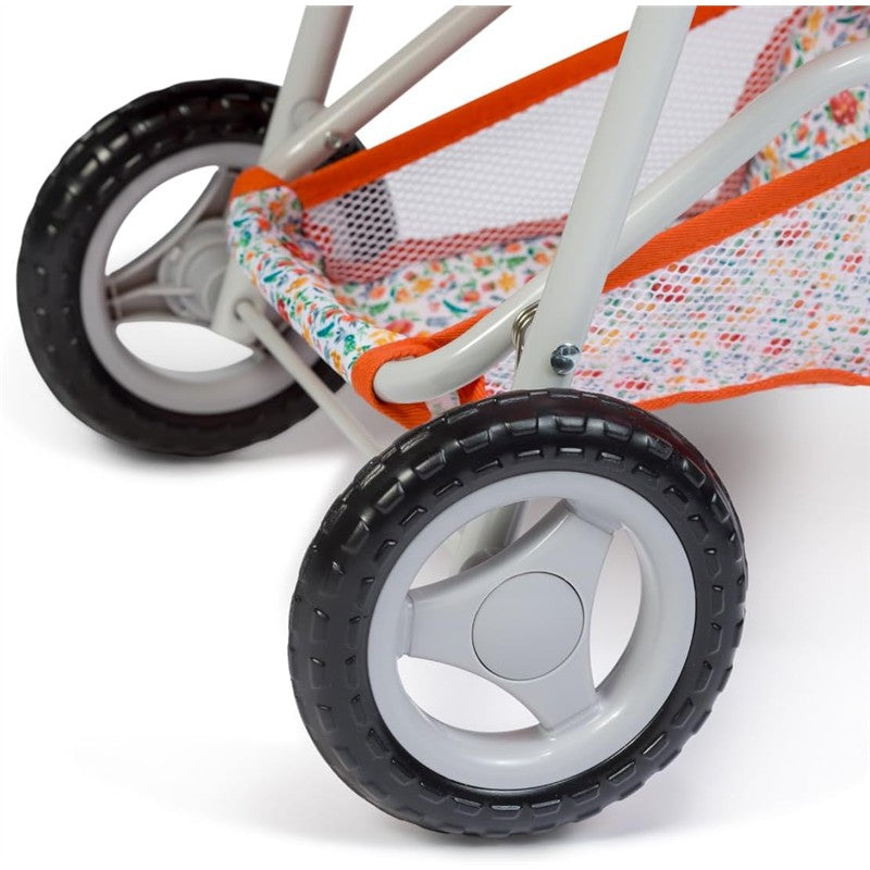 Single Nature Jogger by JC Toys, featuring floral fabric, sturdy mesh, and durable black rubber wheels.