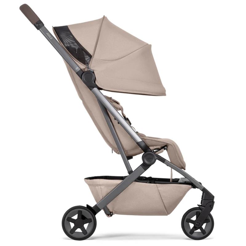 Lightweight Joolz Aer² stroller in Sandy Taupe color, featuring a compact design and adjustable canopy.