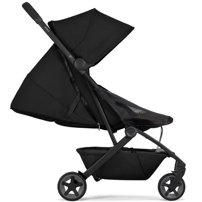 Lightweight compact Joolz Aer² stroller in Space Black, featuring a large canopy, mesh seat, and spacious storage basket.