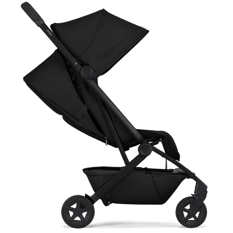 Lightweight Joolz Aer² stroller in Space Black, featuring a compact design and adjustable seat back.