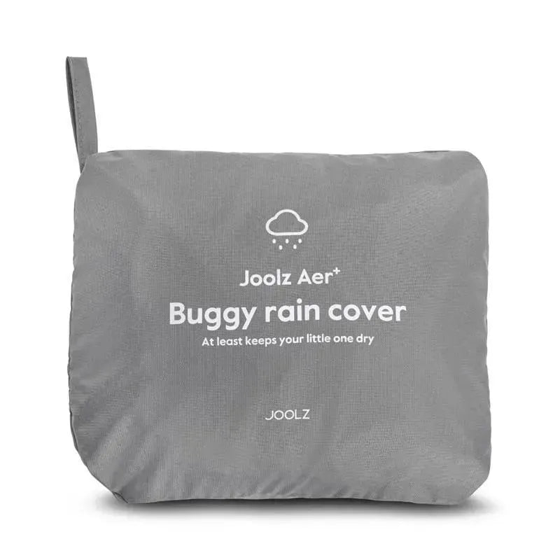 Grey Joolz Aer+ buggy rain cover package, featuring a cloud and rain graphic, with text explaining its purpose.