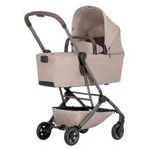 Joolz Aer Foldable Bassinet in Sandy Taupe, featuring a lightweight frame, adjustable handle, and foldable design.