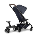 Joolz Aer+ stroller in navy with a footboard attachment for an additional child; features sleek design and sturdy wheels.